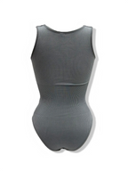 BROCK BELLE COM'ELLE grey ribbed bodysuit with a form-fitting silhouette and high-cut leg design