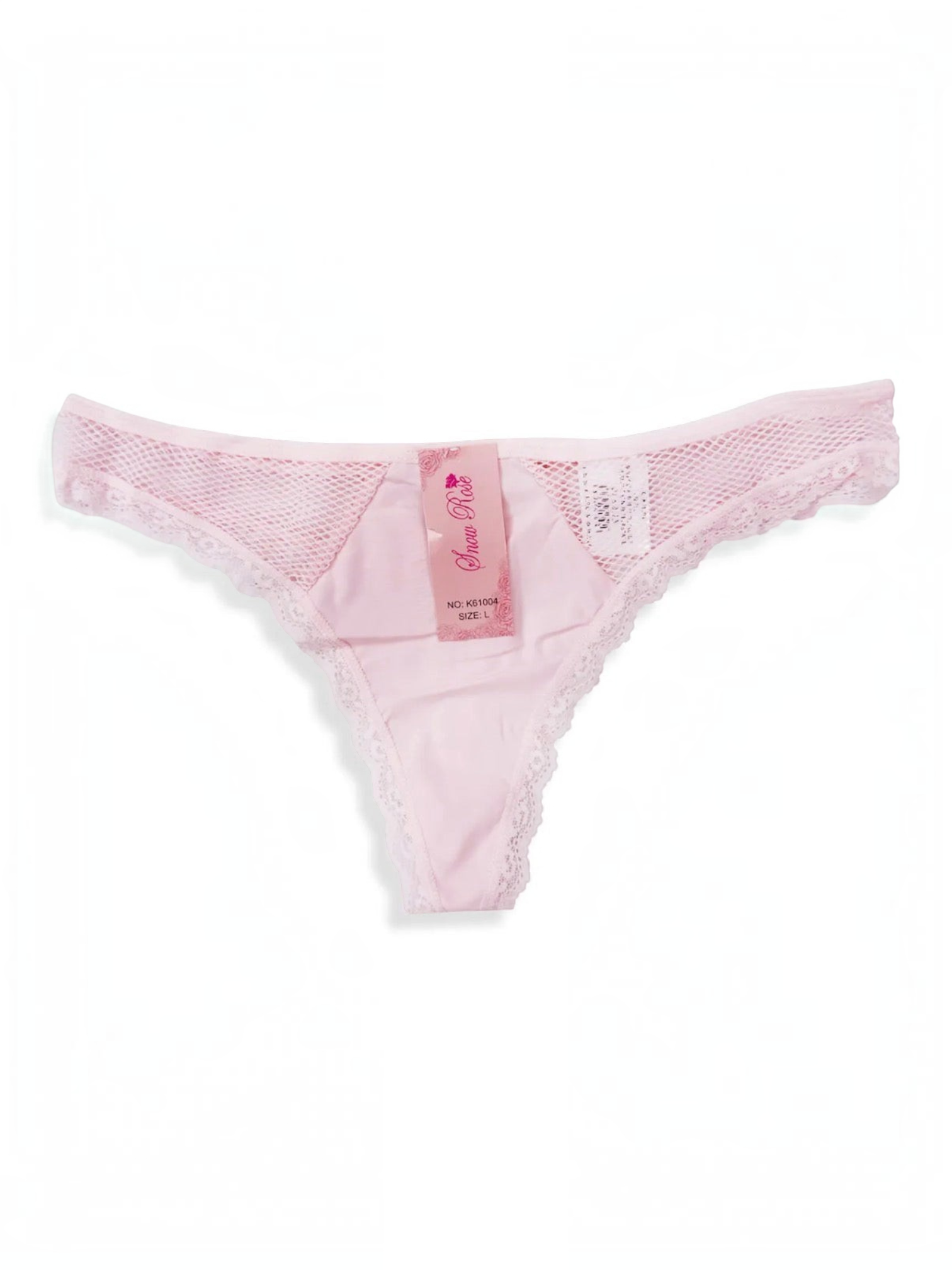 BROCK BELLE COM'ELLE light pink stretch thong with delicate lace trim and mesh side panels