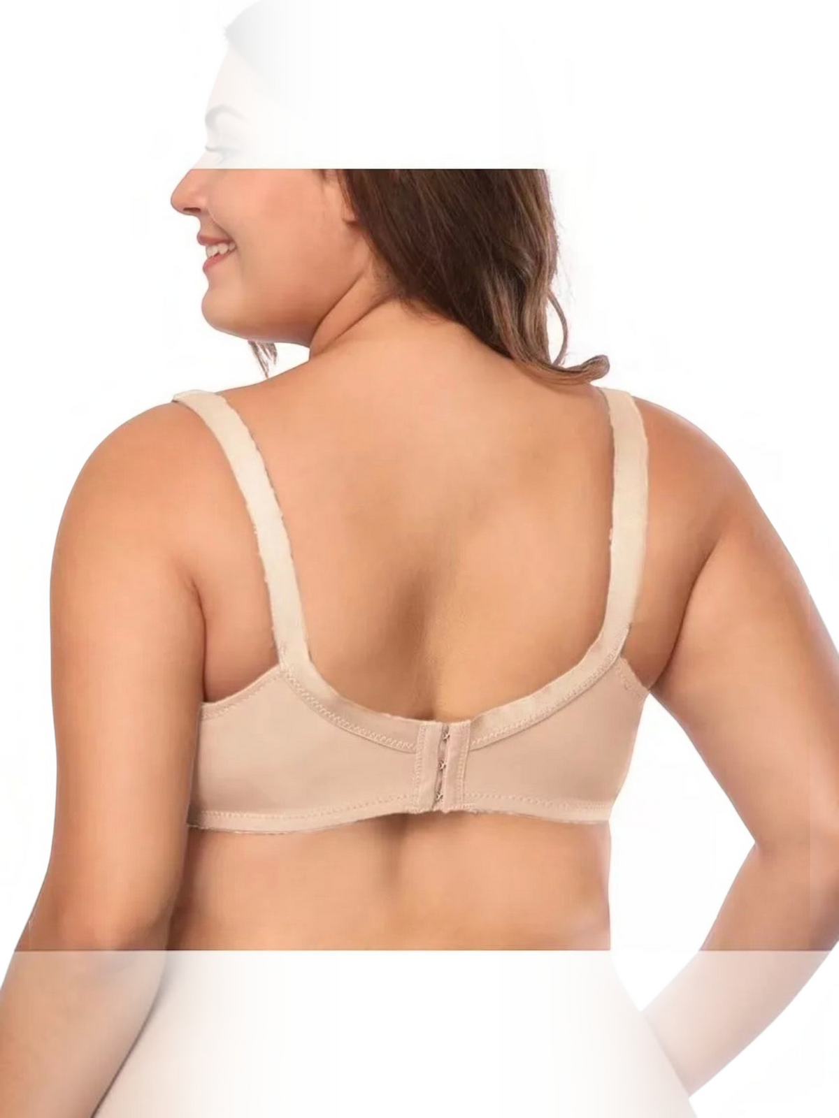 BROCK BELLE COM'ELLE plus size beige underwire bra with wide straps and smooth stretch fabric, back view