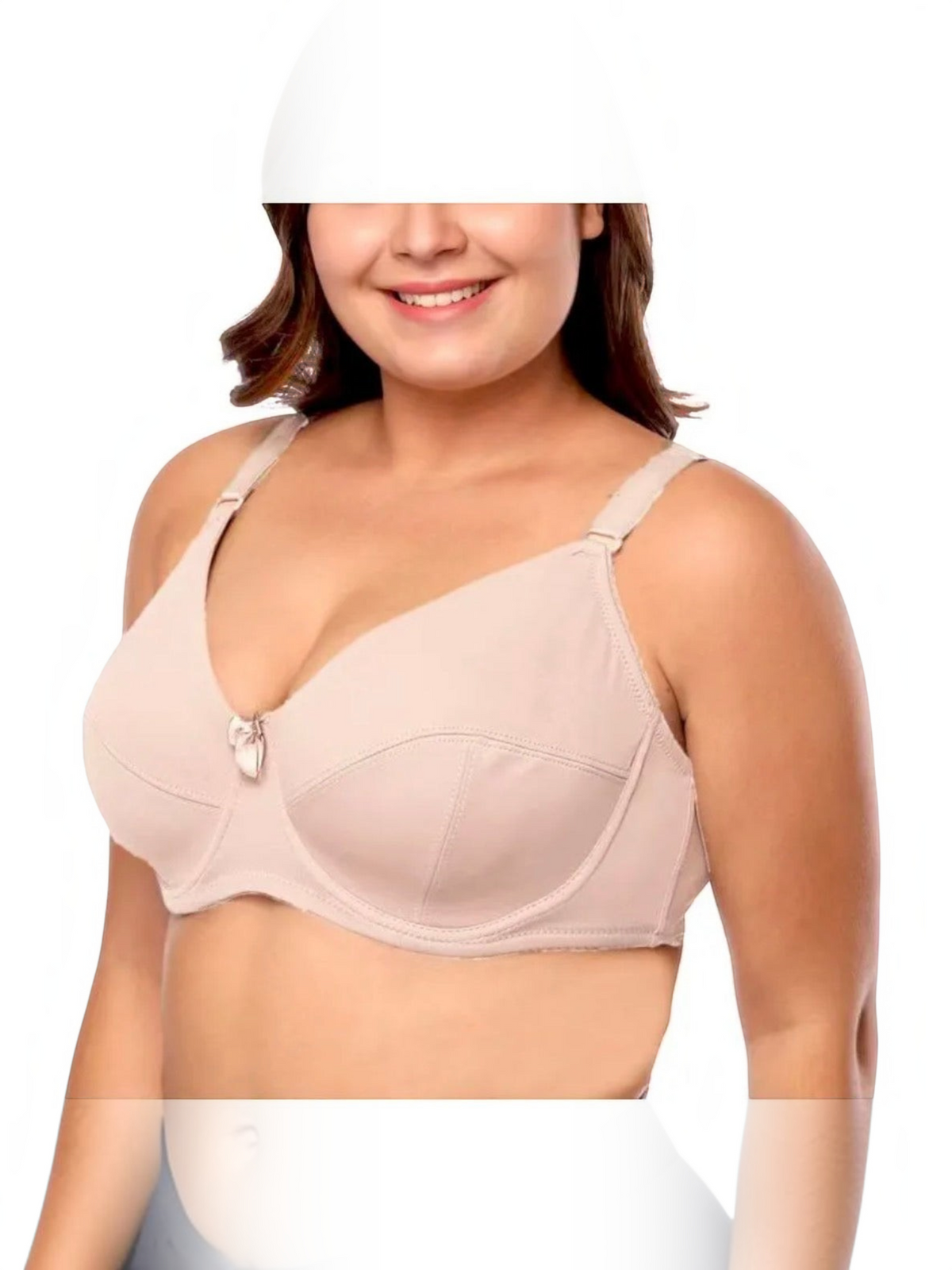 BROCK BELLE COM'ELLE plus size beige underwire bra with non-padded cups and a small center bow detail