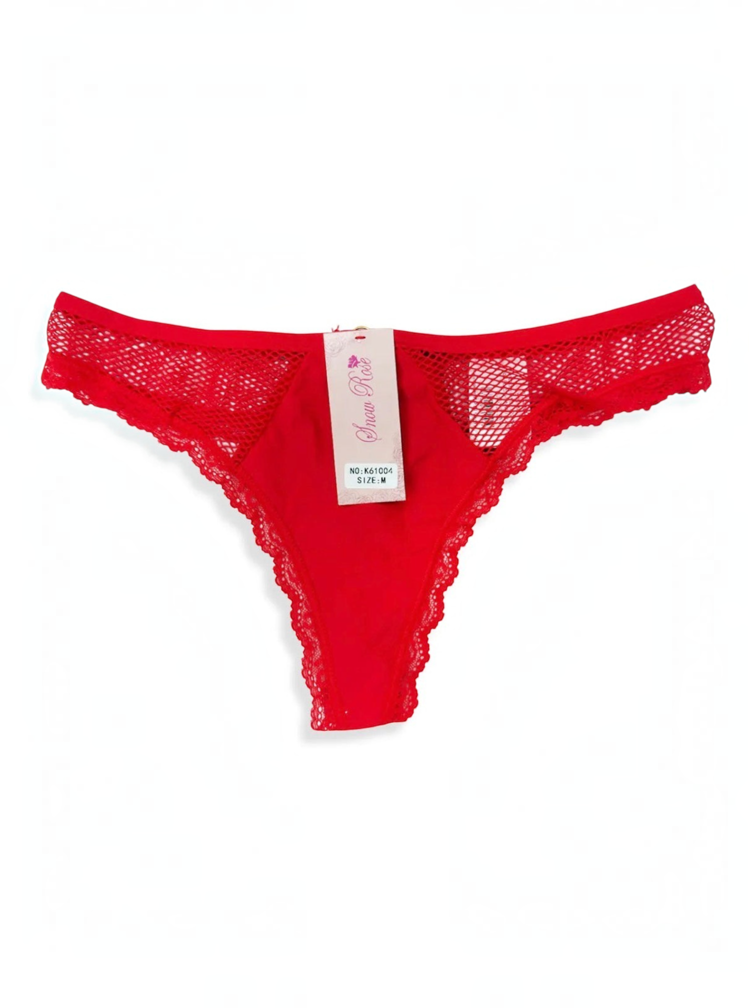 BROCK BELLE COM'ELLE red lace thong with mesh detailing and soft stretch polyamide fabric