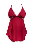 BROCK BELLE COM'ELLE red pajama set with camisole top featuring lace trim and adjustable spaghetti straps