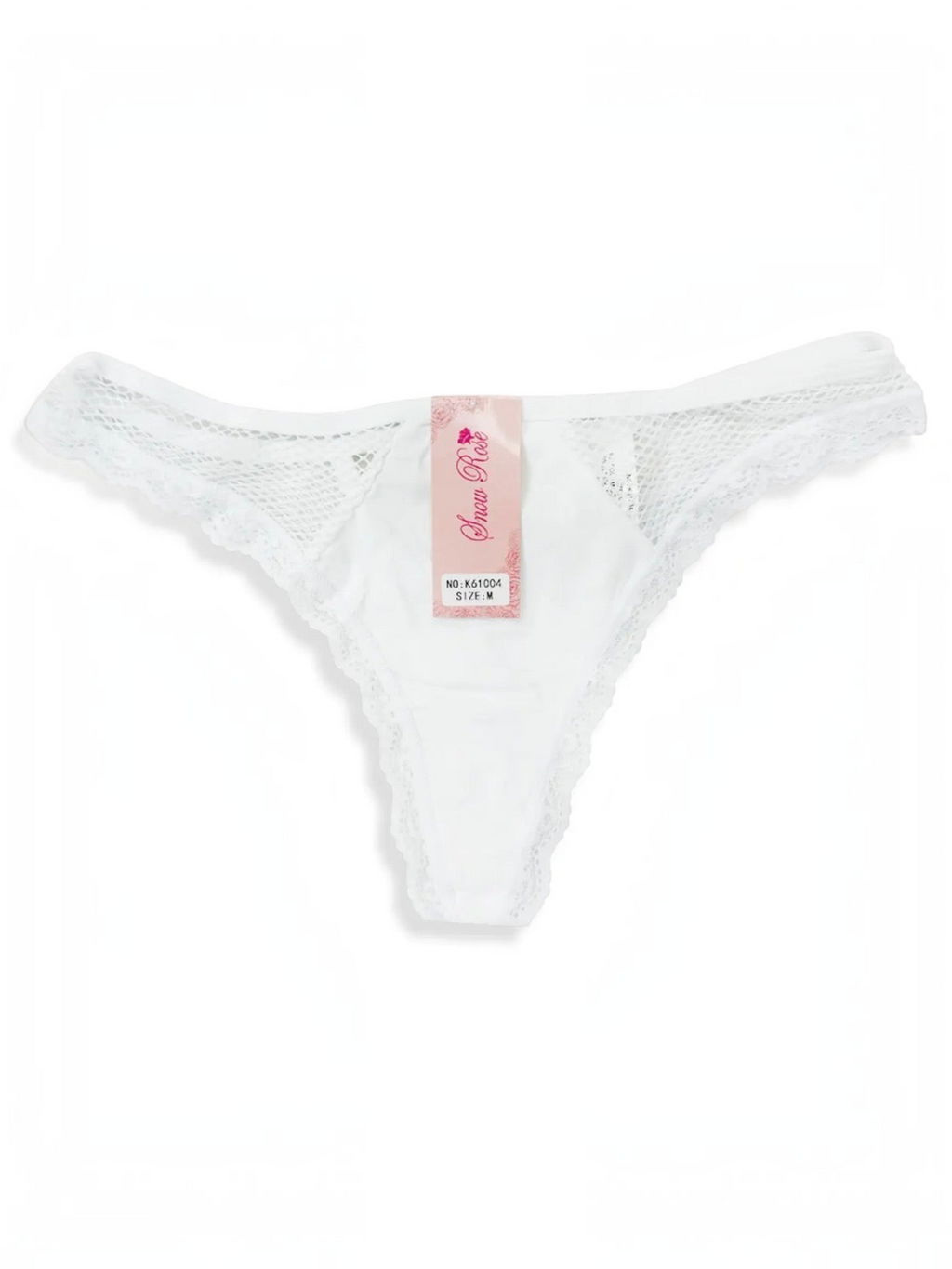 BROCK BELLE COM'ELLE white lace thong with stretch polyamide fabric and delicate floral trim detail