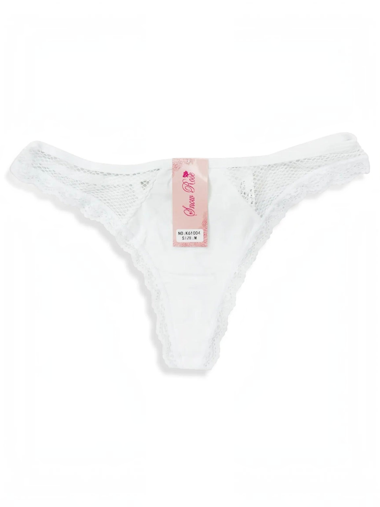 BROCK BELLE COM'ELLE white lace thong with stretch polyamide fabric and delicate floral trim detail