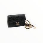 BROCK black mini crossbody bag in faux crocodile leather with gold chain strap and C.Clo logo emblem