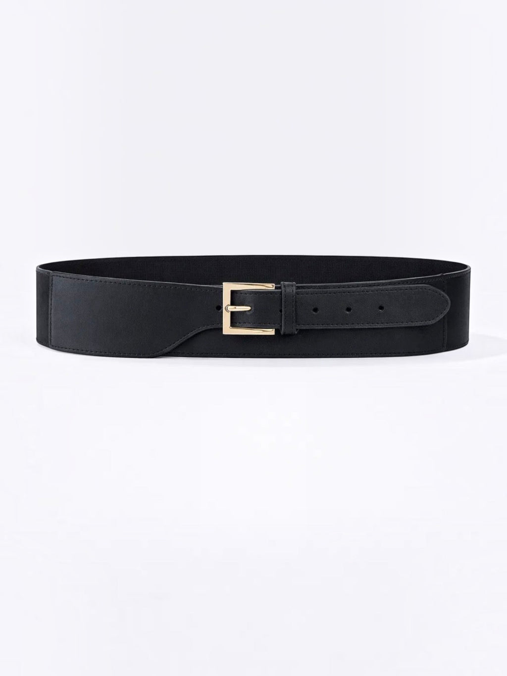 BROCK black faux leather waist belt with a gold rectangular buckle for a refined and versatile look.
