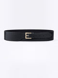 BROCK black faux leather waist belt with a gold rectangular buckle for a refined and versatile look.