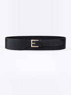 BROCK black faux leather waist belt with a gold rectangular buckle for a refined and versatile look.
