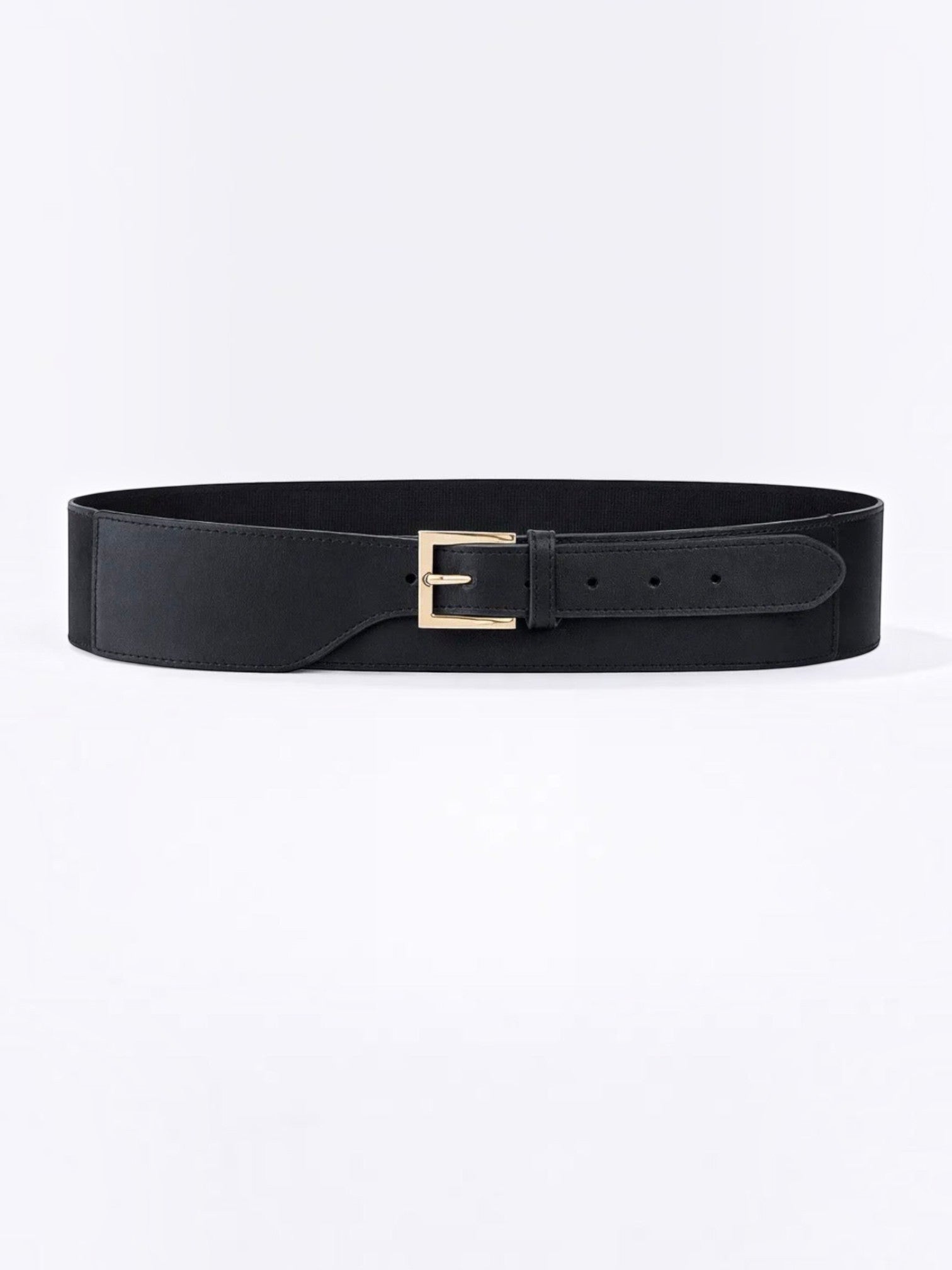 BROCK black faux leather waist belt with a gold rectangular buckle for a refined and versatile look.