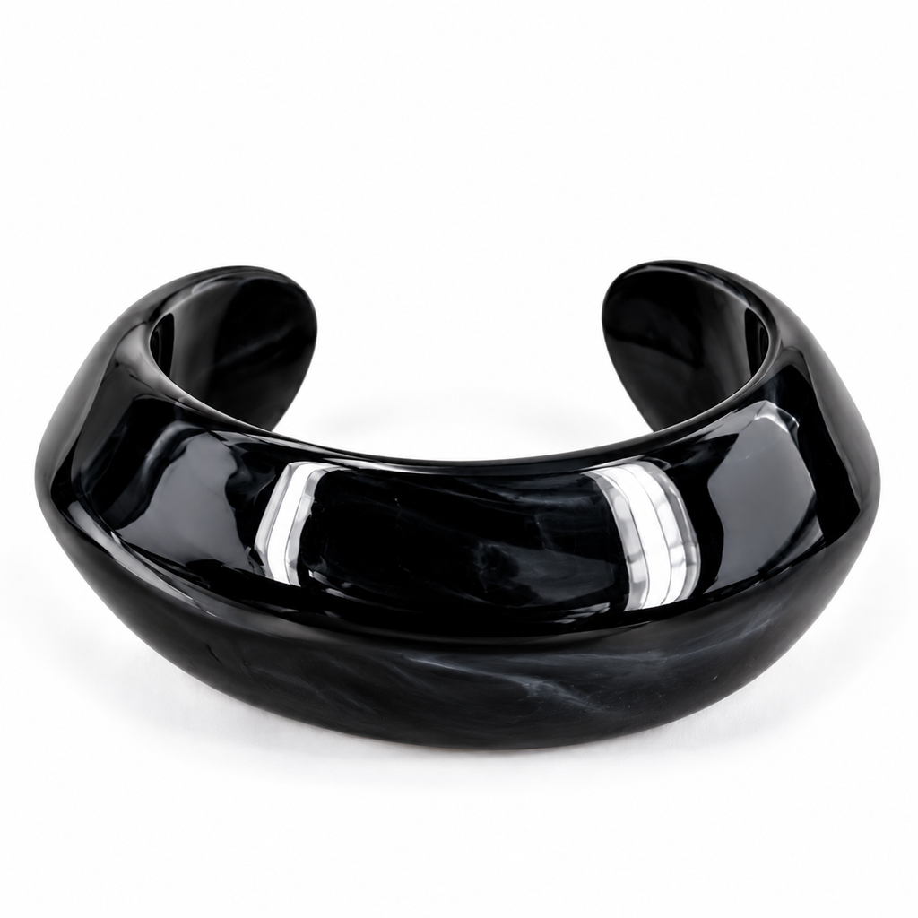 Bracelet jonc large et arrondi Orane noir brillant en plastique de la marque BROCK