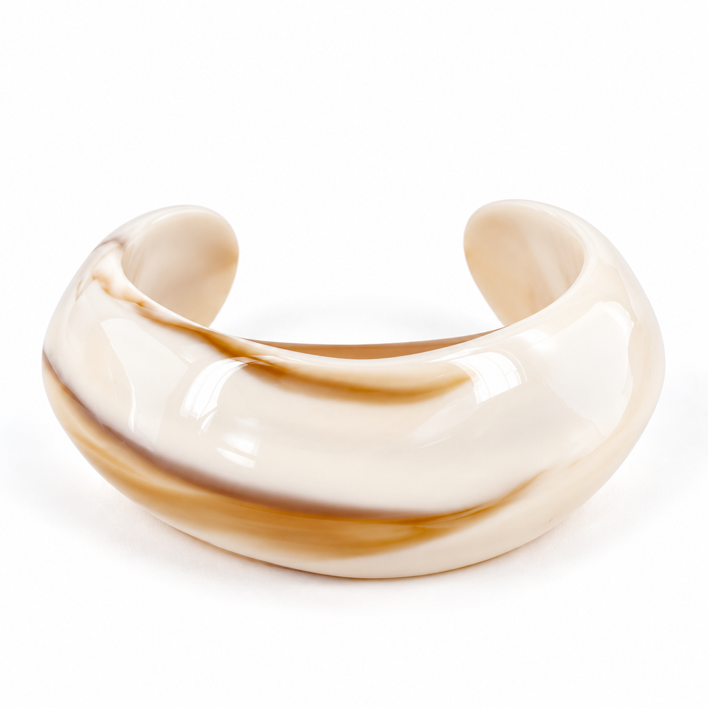 Bracelet jonc large et arrondi Orane en plastique beige et marron brillant de la marque BROCK