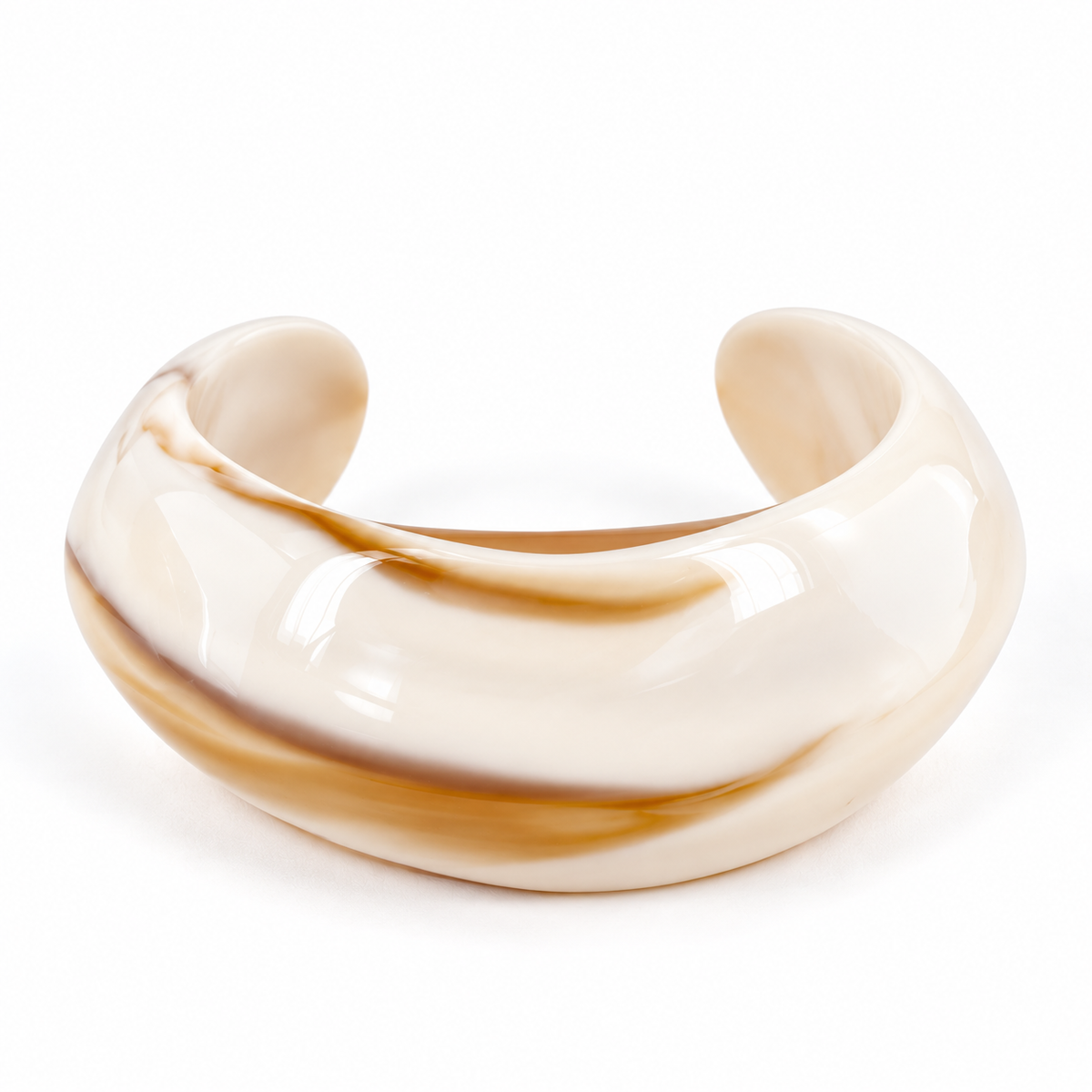 Bracelet jonc large et arrondi Orane en plastique beige et marron brillant de la marque BROCK