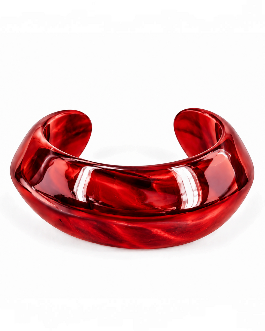 Bracelet jonc large et arrondi BROCK Orane en plastique rouge brillant