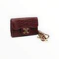 BROCK mini burgundy faux crocodile crossbody bag with gold chain strap and C.Clo logo hardware