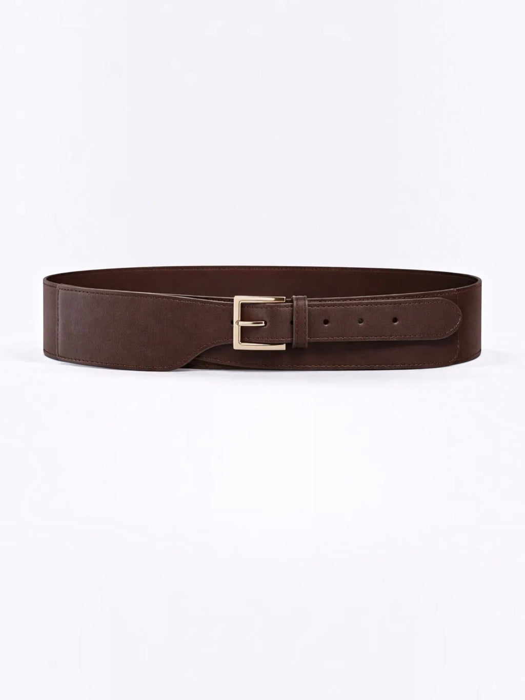 BROCK BYREN ÉLINE L'ATELIER brown faux leather belt with a gold-tone buckle for a refined everyday look.