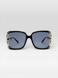 BROCK BYREN | ÉLINE L'ATELIER square sunglasses with black frames and gold metal accents on a light background