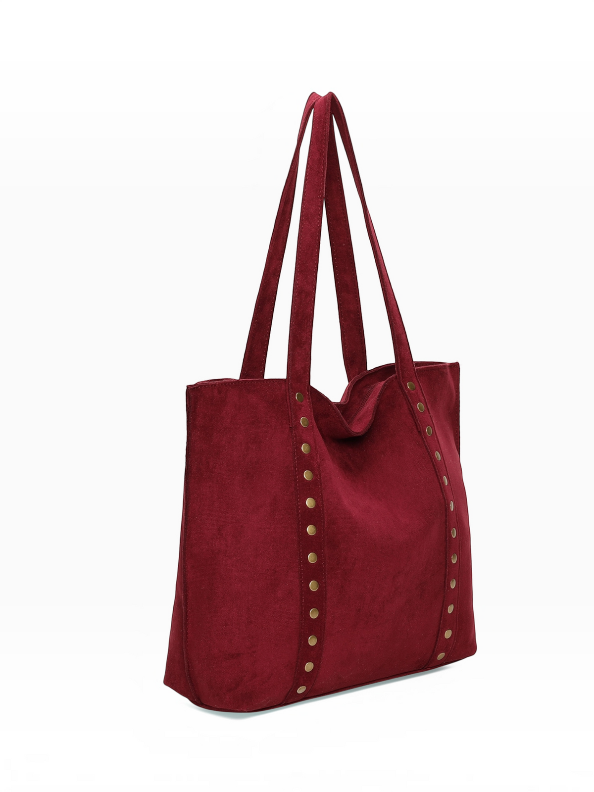 Cabas BROCK INES DELAURE rouge en similicuir avec clous décoratifs et anses longues pour un style moderne