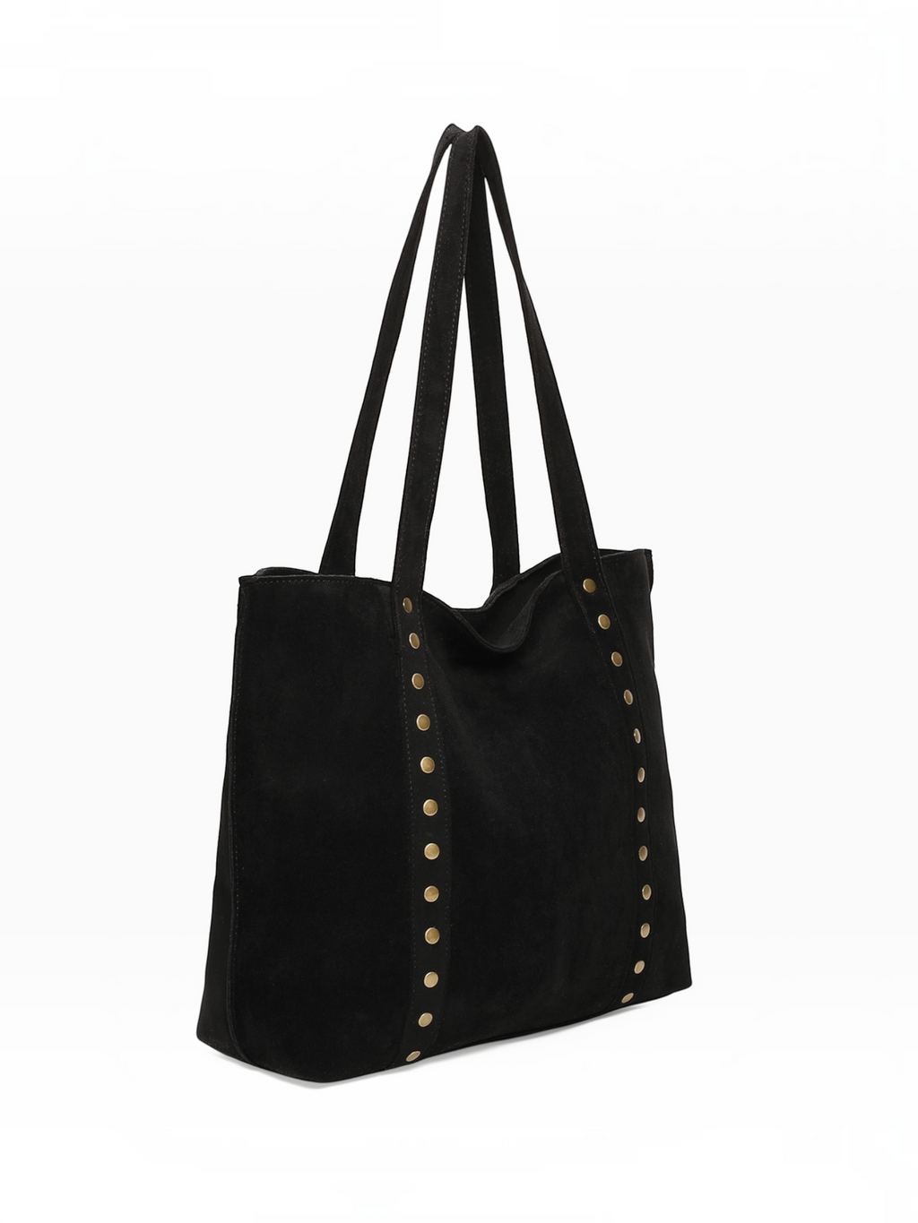 Cabas noir BROCK en similicuir avec clous décoratifs dorés et fermeture zippée, format spacieux pour documents A4