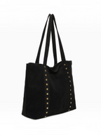 Cabas noir BROCK en similicuir avec clous décoratifs dorés et fermeture zippée, format spacieux pour documents A4