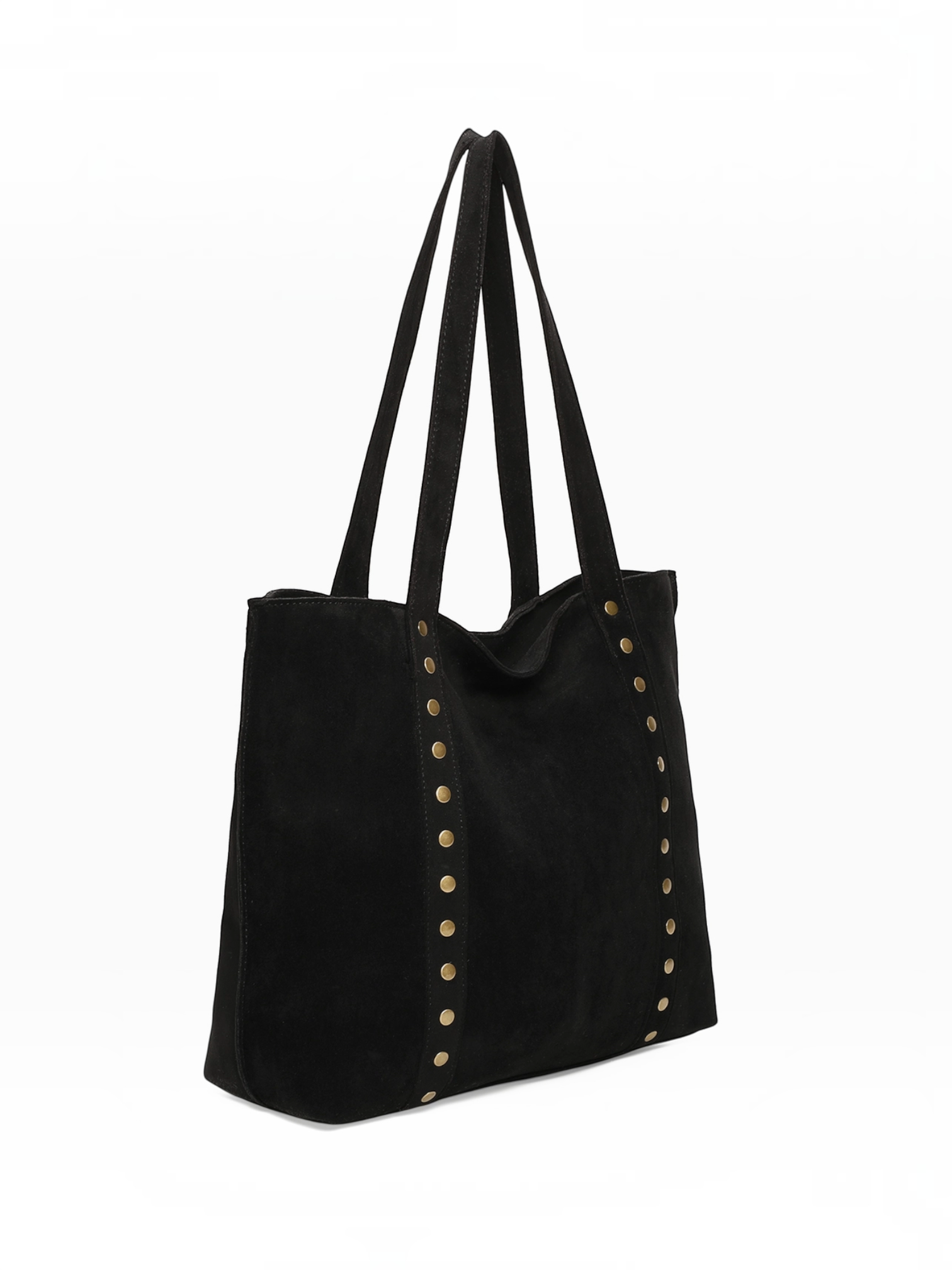 Cabas noir BROCK en similicuir avec clous décoratifs dorés et fermeture zippée, format spacieux pour documents A4