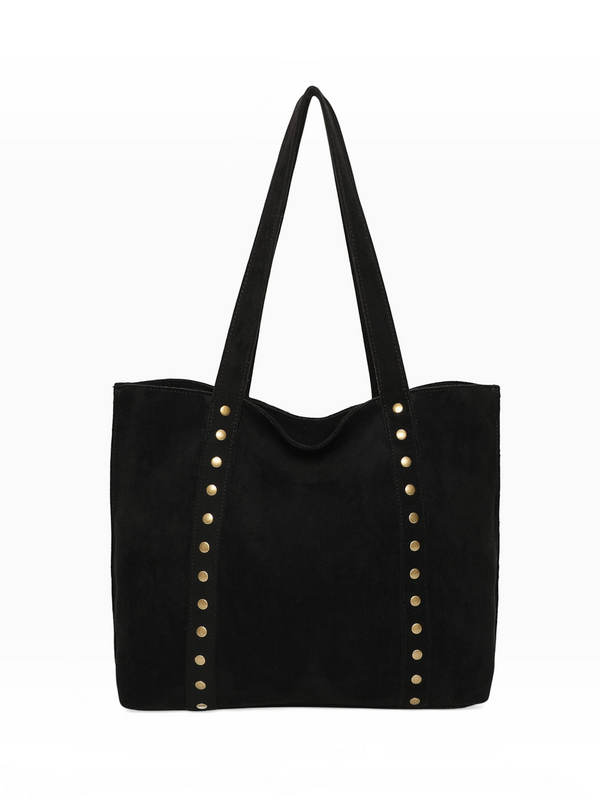 Cabas noir BROCK INES DELAURE en similicuir avec détails de clous dorés et fermeture zippée