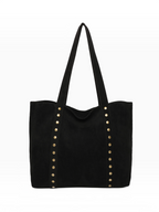 Cabas noir BROCK INES DELAURE en similicuir avec détails de clous dorés et fermeture zippée