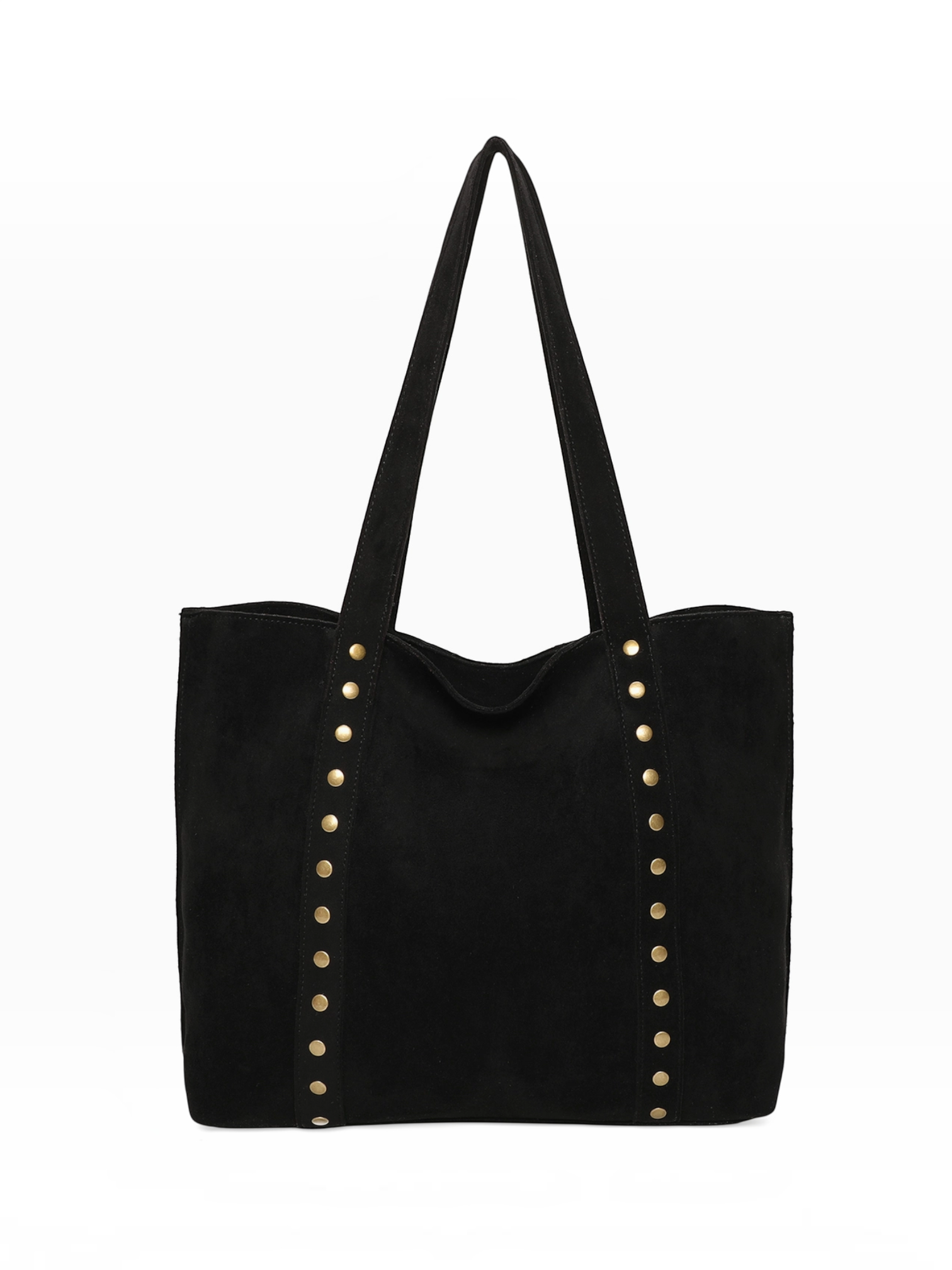 Cabas noir BROCK INES DELAURE en similicuir avec détails de clous dorés et fermeture zippée