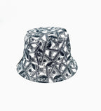 Chapeau bob  imprimé billets de banque noir et blanc, style streetwear.