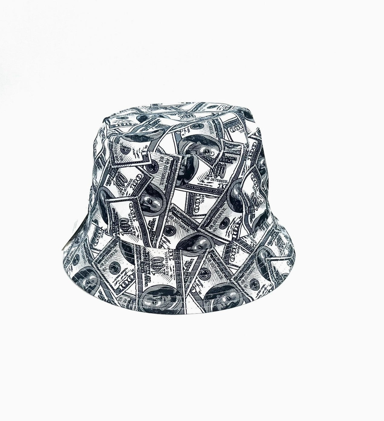 Chapeau bob  imprimé billets de banque noir et blanc, style streetwear.