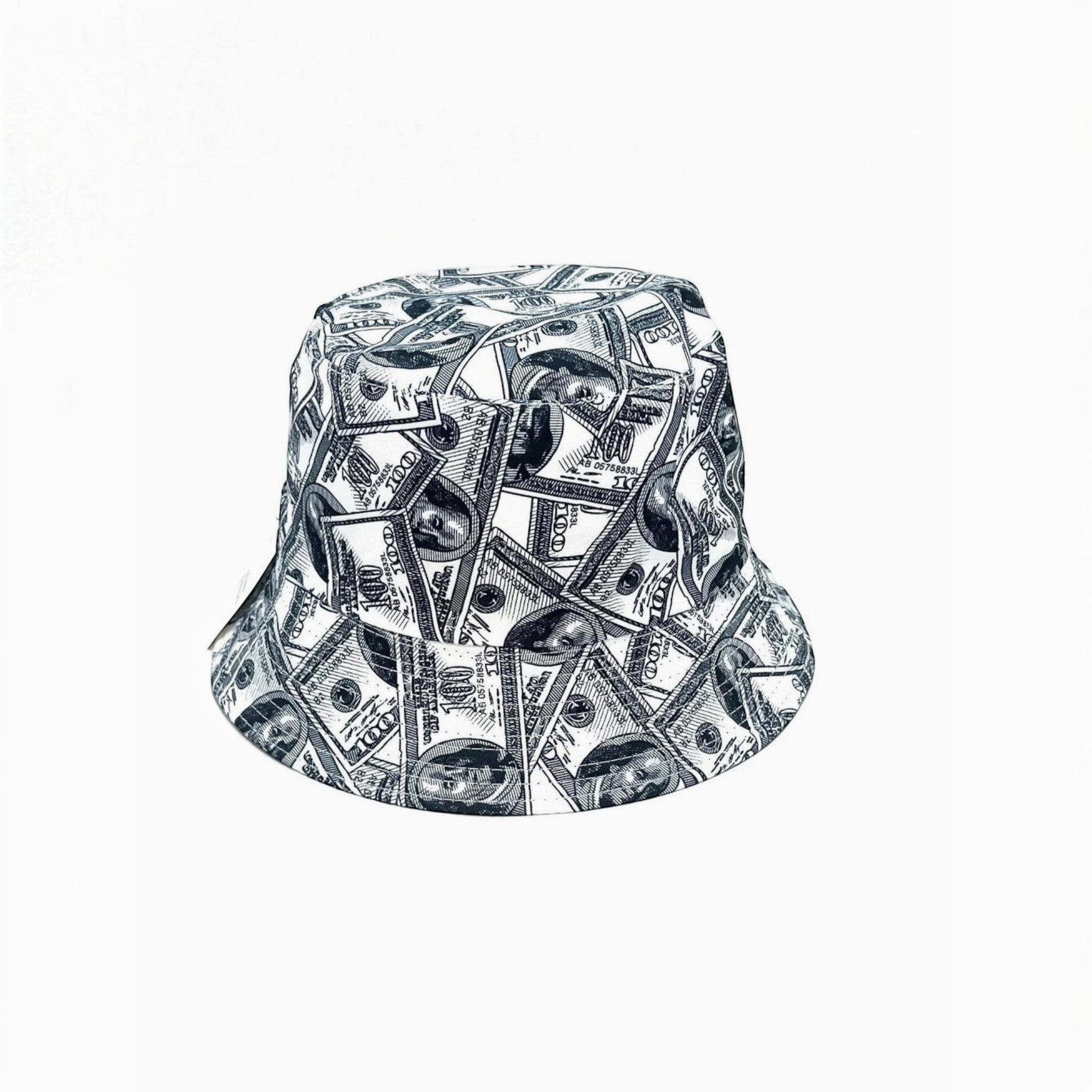 Chapeau bob  imprimé billets de banque noir et blanc, style streetwear.