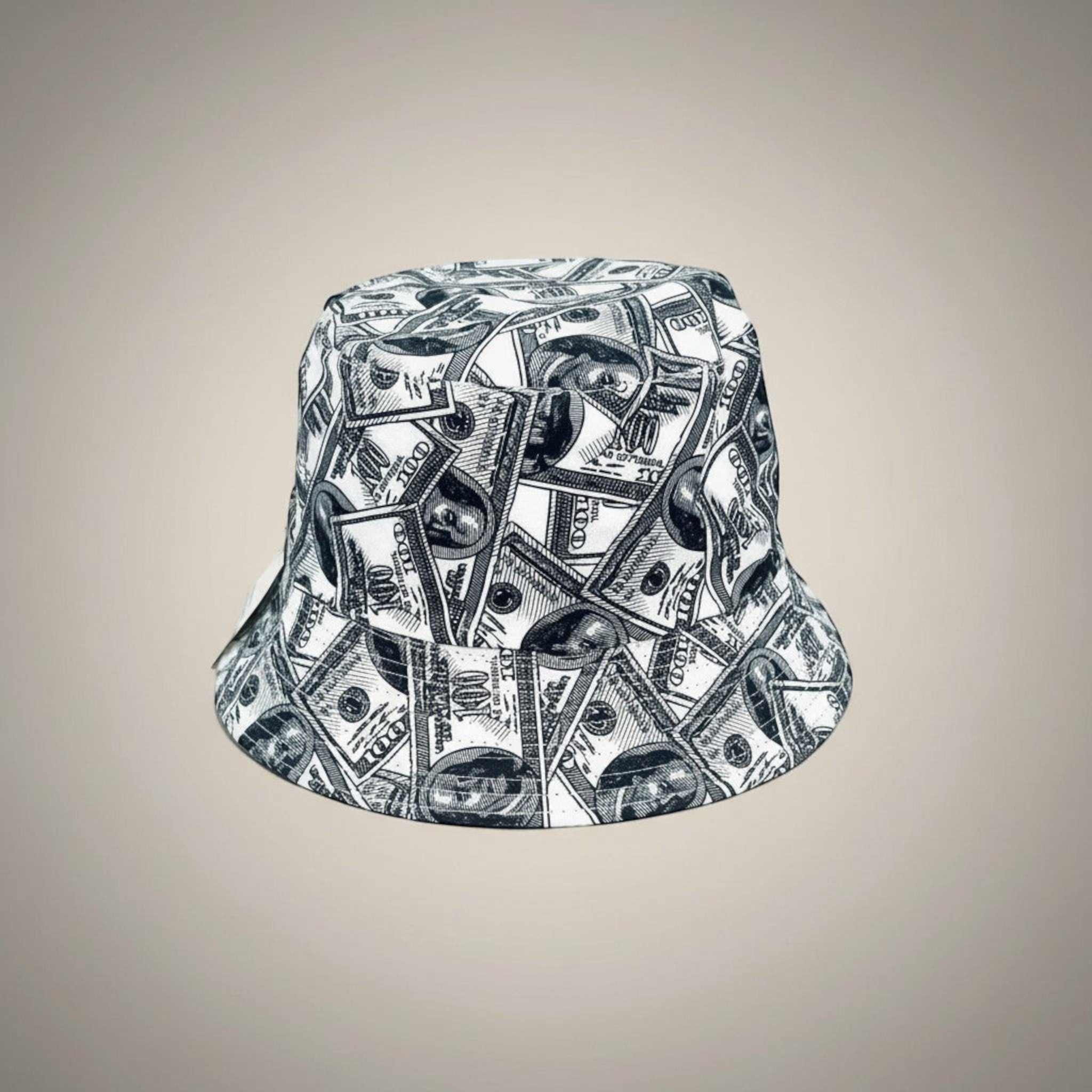 Chapeau bob  imprimé billets de banque noir et blanc, style streetwear.