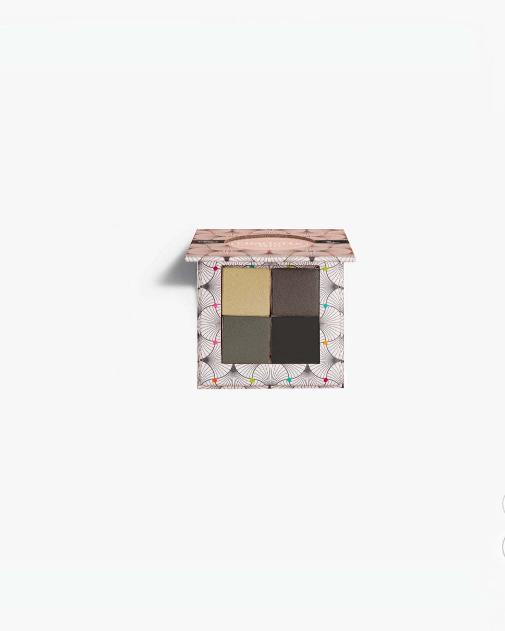 BROCK CHARLOTTE BIO eyeshadow palette with four neutral shades in a decorative patterned case.