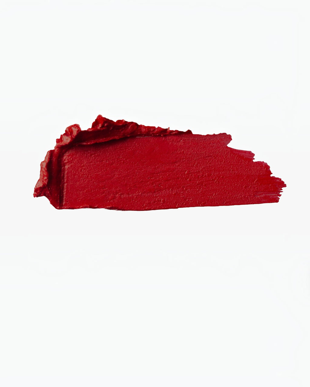 BROCK Charlotte Bio matte lipstick swatch in a deep red shade with a creamy, pigmented texture.