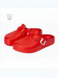 BROCK Desalia red vegan EVA clogs with adjustable white buckle strap and ergonomic antibacterial sole