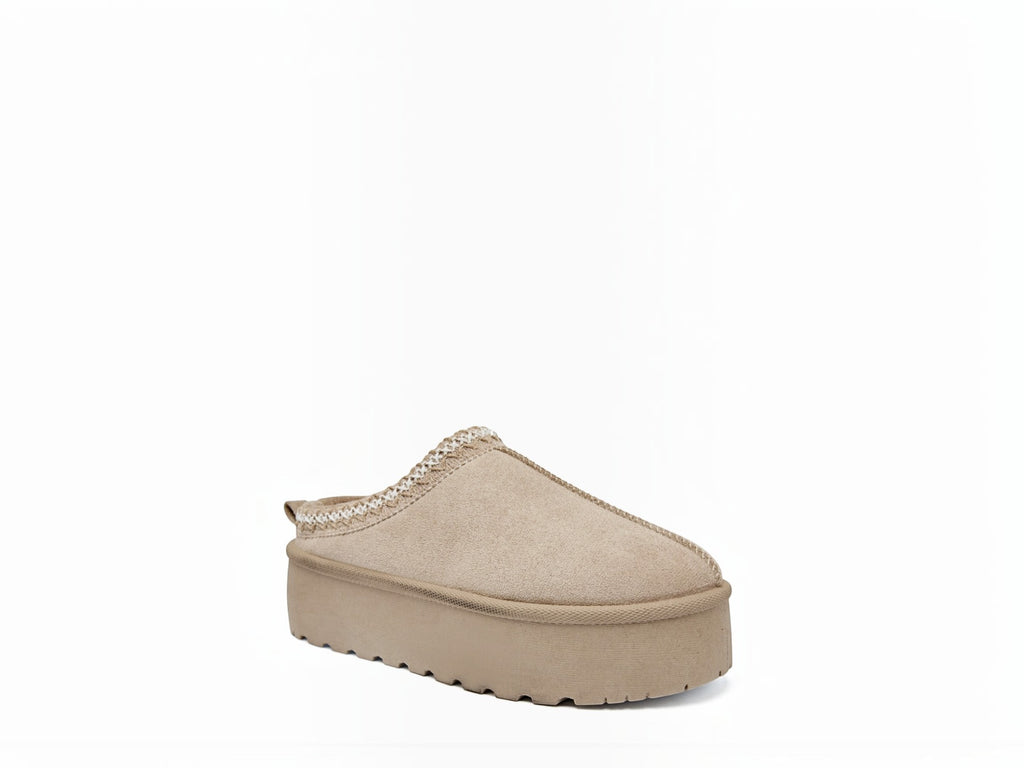 BROCK ERYNN beige cocooning mule with geometric trim and thick platform sole for casual comfort