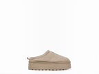 BROCK ERYNN beige suede cocooning slip-on ankle boots with geometric trim and thick platform sole