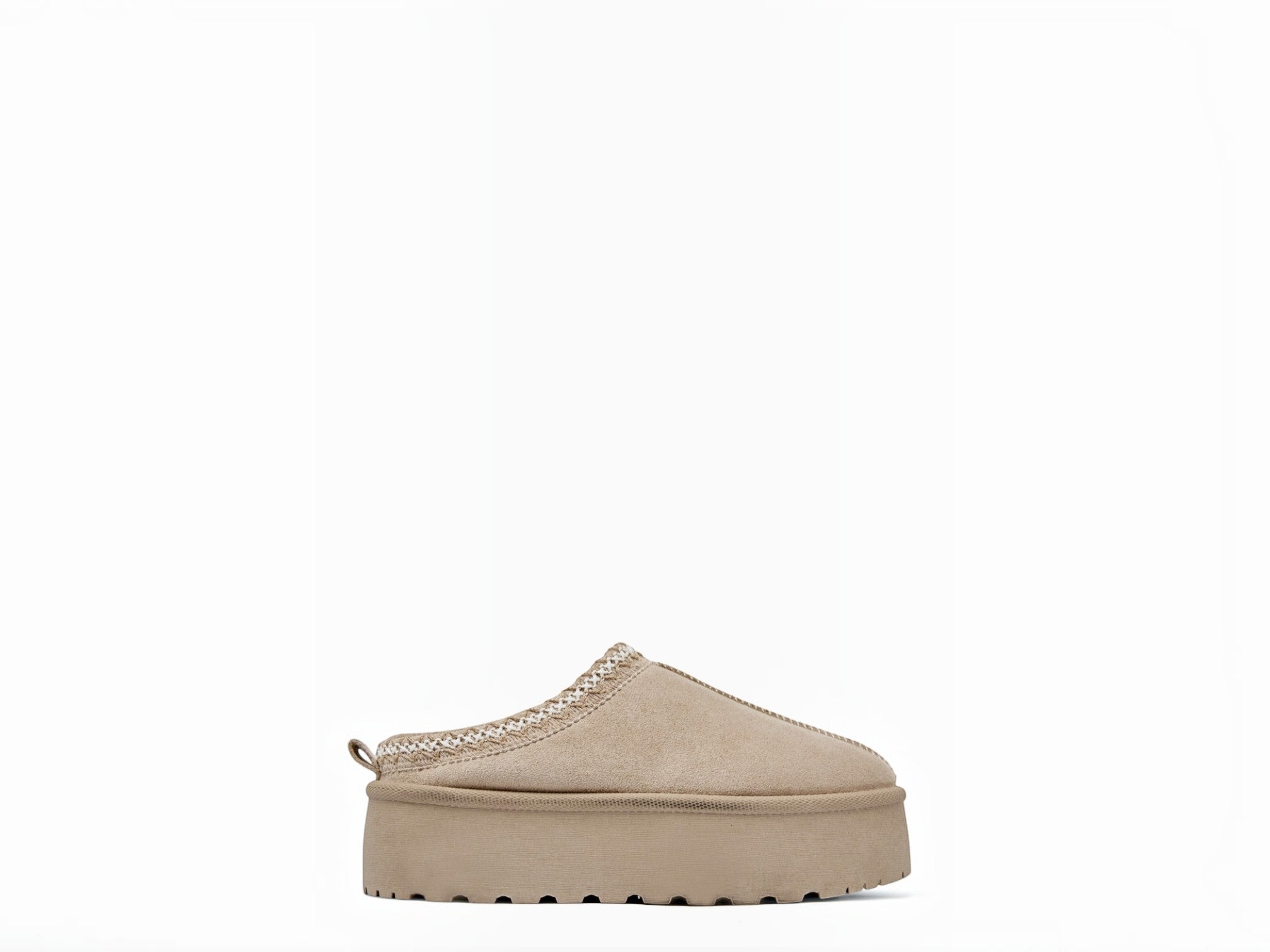 BROCK ERYNN beige suede cocooning slip-on ankle boots with geometric trim and thick platform sole