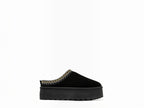 BROCK ERYNN black cocooning slip-on mules with thick platform sole and geometric embroidered trim