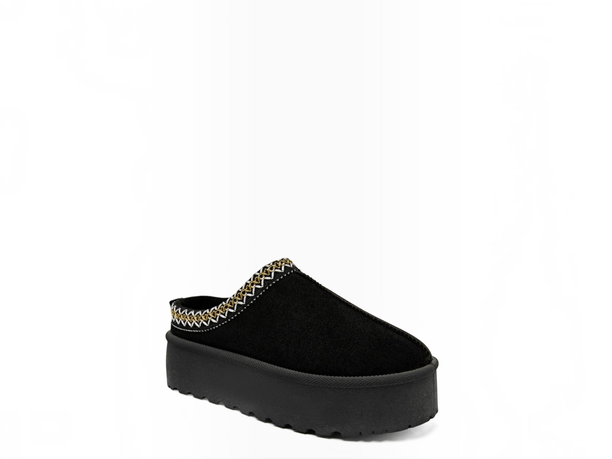 BROCK ERYNN black cocooning slip-on mules with a thick platform sole and geometric patterned trim