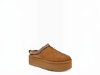 BROCK ERYNN Maria cocooning mule in camel suede with a thick platform sole and geometric patterned trim