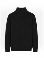 BROCK FIVE EVER black ribbed knit mock neck sweater with raglan sleeves, back view