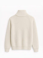 BROCK FIVE EVER cream ribbed knit sweater with high collar and raglan sleeves, back view