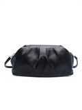 BROCK GALLANTRY black faux leather handbag with a structured, pleated design and elegant silhouette.