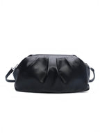 BROCK GALLANTRY black faux leather handbag with a structured, pleated design and elegant silhouette.