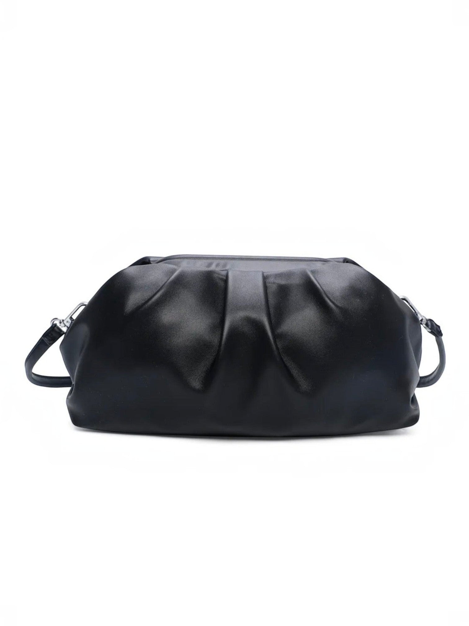 BROCK GALLANTRY black faux leather handbag with a structured, pleated design and elegant silhouette.