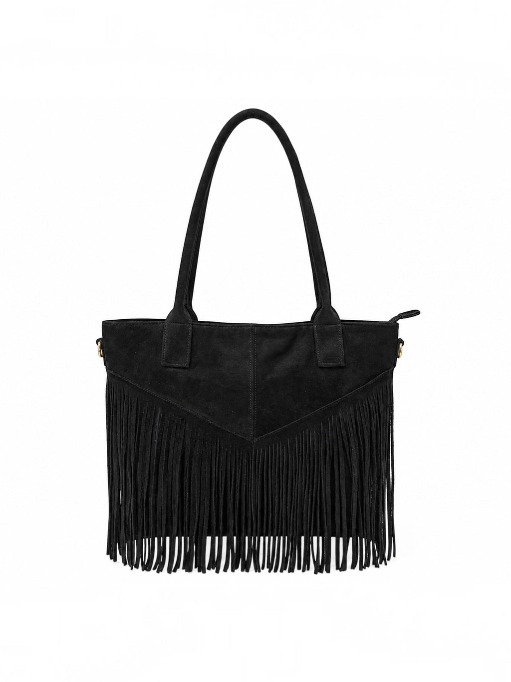 BROCK GALLANTRY black synthetic suede tote bag with fringe detailing and gold-tone hardware
