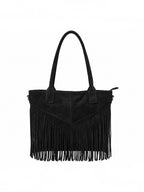 BROCK GALLANTRY black synthetic suede tote bag with fringe detailing and gold-tone hardware