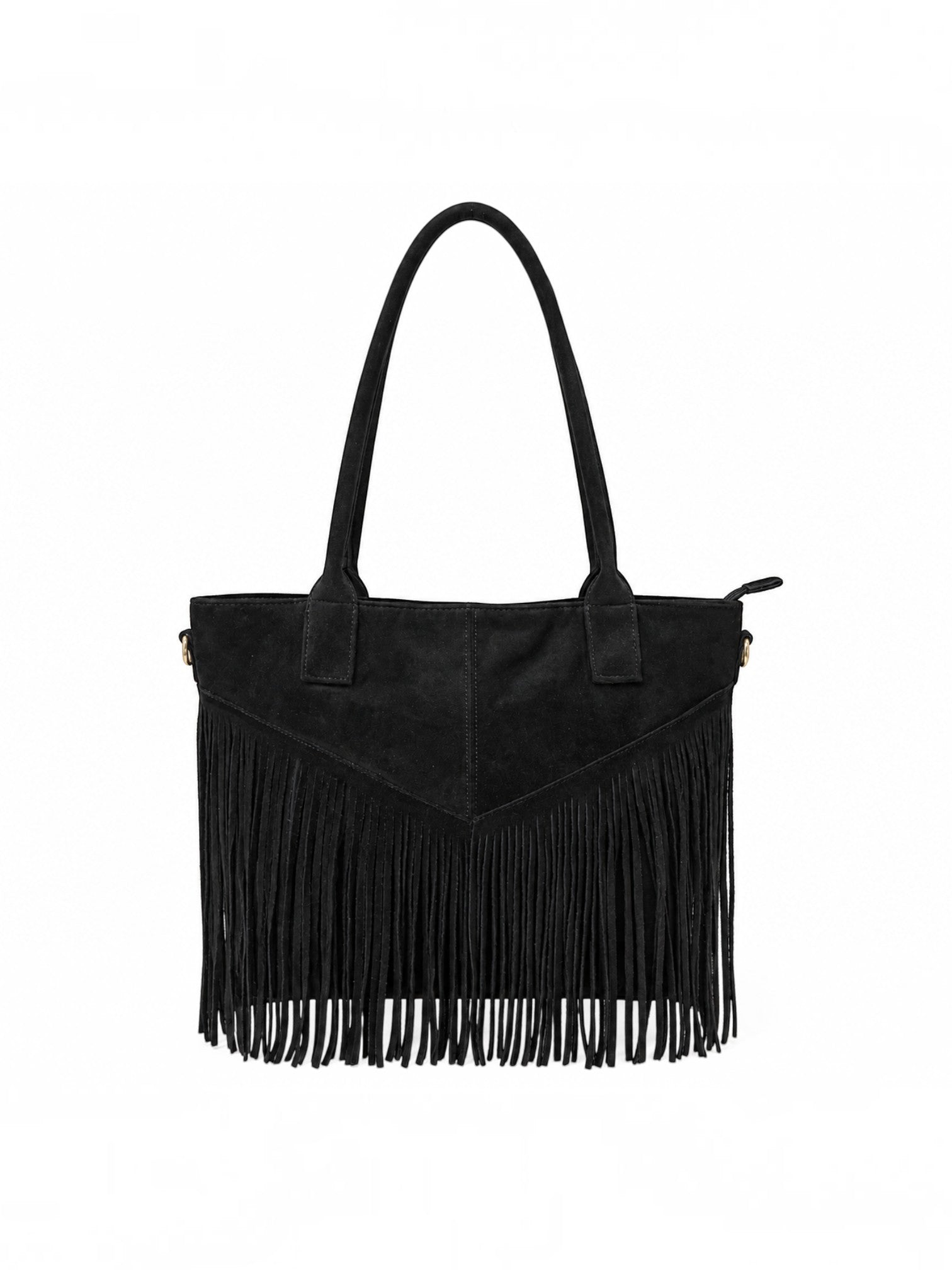 BROCK GALLANTRY black synthetic suede tote bag with fringe detailing and gold-tone hardware