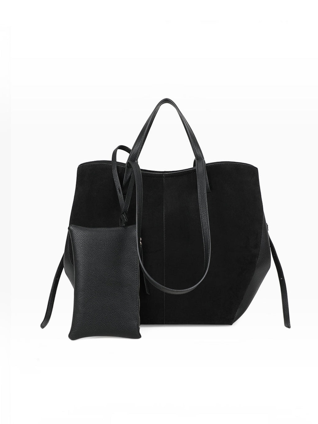 BROCK GALLANTRY Elyssa black synthetic tote bag with long handles and a matching detachable zippered pouch