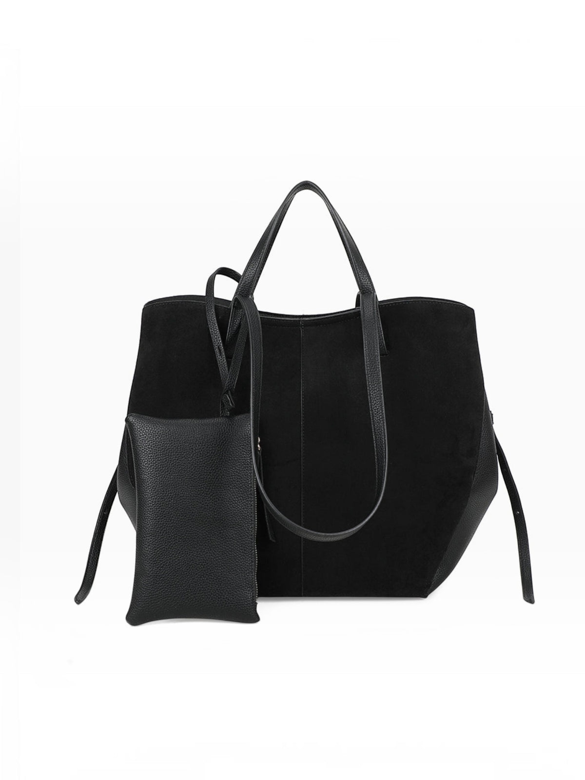 BROCK GALLANTRY Elyssa black synthetic tote bag with long handles and a matching detachable zippered pouch